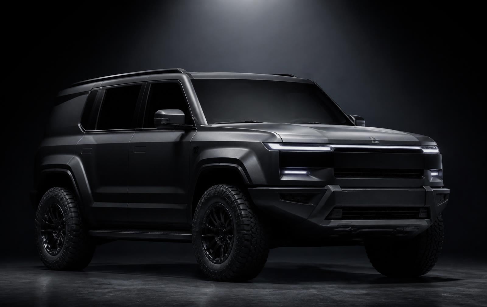 MHERO 817 MAX electrified off-road SUV in matte gunmetal, front three-quarter view